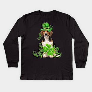 Lucky Beagle Shamrock St Patrick's Day Kids Long Sleeve T-Shirt